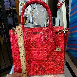 Brahmin Small Caroline Tote Vibrant Red Croc-Embossed